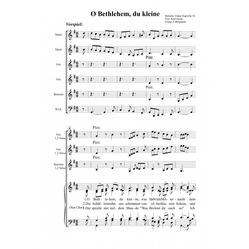 Arrangierte Liedersamlung Deutsch, O Bethlehem, du kleine Arrangierte Liedersamlung Deutsch, O Bethlehem, du kleine